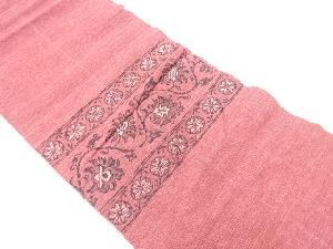 アンティーク　手織り紬横段に唐花模様織り出し名古屋帯